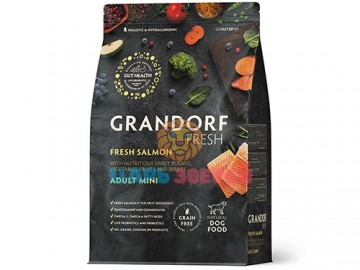 Grandorf (Грандорф) - Fresh Dog Adult Mini Salmon&Sweet Potato, Сухой беззерновой корм с живыми пробиотиками для взрослых собак мелких пород с филе лосося и бататом, 3 кг