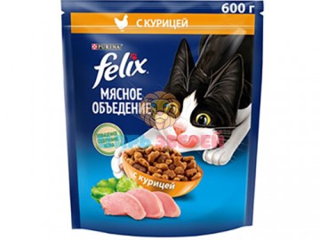 Felix (Феликс) - Мясное объедение, Сухой корм для взрослых кошек, с курицей, 600 г