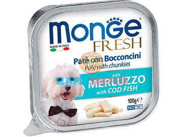 Monge (Монже) - Fresh Dog, нежный паштет для собак с треской, ламистер 100 г