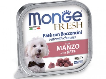 Monge (Монже) - Fresh Dog with Beef, нежный паштет для собак с говядиной, ламистер 100 г