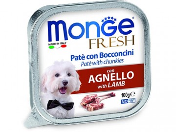 Monge (Монже) - Fresh Dog with Lamb, нежный паштет для собак с ягненком, ламистер 100 г