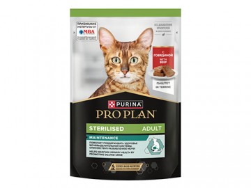 Pro Plan (Про План) - Sterilised Maintenance, Влажный корм для стерилизованных кошек, паштет с говядиной, пауч 75 г
