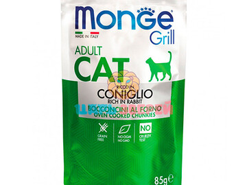 Monge (Монже) - ADULT CAT GRILL RICH IN RABBIT, влажный корм для кошек кусочки гриль с кроликом в желе, пауч 85 г