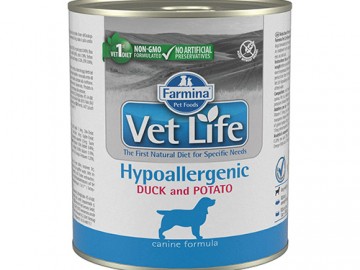 Farmina (Фармина) - Vet Life Dog Hypoallergenic, Влажный корм для собак при аллергии с уткой и картофелем, банка 300 г