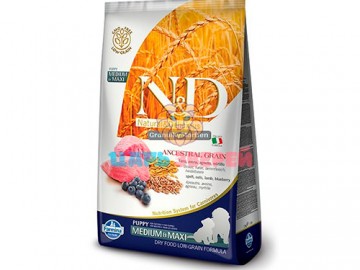 Farmina N&D (Эн Дэ) - Low Grain Lamb&Blueberry Puppy, низкозерновой корм для щенков средних и крупных пород ягненок, черника, 12 кг