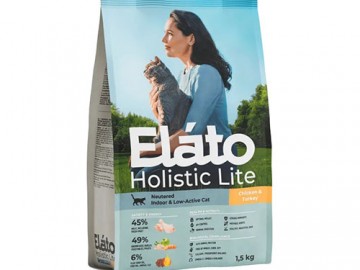 Elato (Элато) - Holistic Lite, Сухой корм для стерилизованных и домашних малоактивных кошек, с курицей и индейкой, 1,5 кг