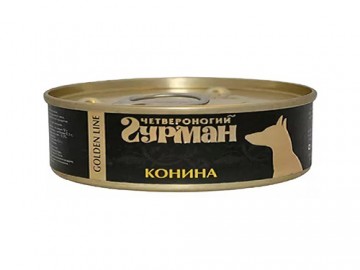 Четвероногий Гурман - Golden line, Влажный корм для собак, с кониной, баночка 100 г