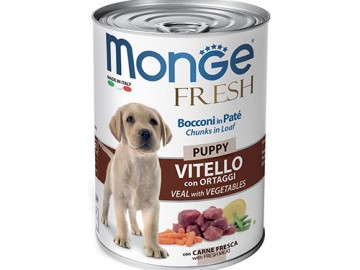 Monge (Монже) - FRESH DOG, Мясной рулет с кусочками говядина для щенков, банка 400 г