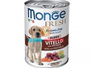 Monge (Монже) - FRESH DOG, Мясной рулет с кусочками говядина для щенков, банка 400 г