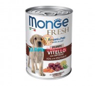 Monge (Монже) - FRESH DOG, Мясной рулет с кусочками говядина для щенков, банка 400 г