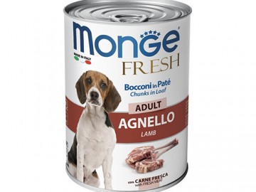 Monge (Монже) - FRESH DOG, Мясной рулет с кусочками ягненка для взрослых собак, банка 400 г
