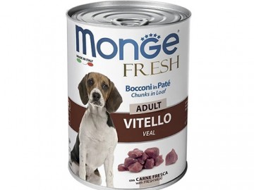 Monge (Монже) - FRESH DOG, Мясной рулет с кусочками телятины для взрослых собак, банка 400 г