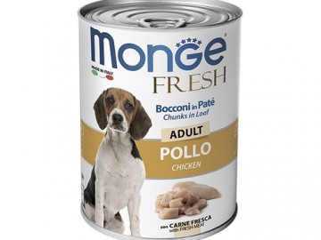 Monge (Монже) - FRESH DOG, Мясной рулет с кусочками курицы для взрослых собак, банка 400 г