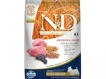 Farmina N&D (Эн Дэ) - Ancestral Grain Dog Lamb Blueberry Adult Mini, Низкозерновой корм для взрослых собак мелких пород с ягненком и черникой, 7 кг