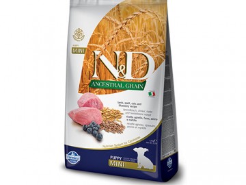 Farmina N&D (Эн Дэ) - Ancestral Grain Dog Lamb & Blueberry Puppy Mini, Низкозерновой корм для щенков мелких пород с ягненком и черникой, 7 кг