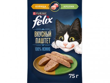 Felix (Феликс) - Вкусный паштет для кошек с курицей и кроликом, пауч 75 г