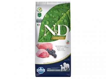Farmina N&D (Эн Дэ) - Prime Dog Grain Free Lamb & Blueberry Adult Medium & Maxi, Беззерновой корм для взрослых собак крупных и средних пород с ягненком и черникой, 12 кг