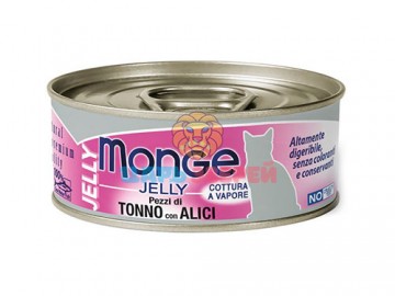 Monge (Монже) - Jelly Pezzi di Tonno con Alici, Влажный корм для кошек с желтоперым тунцом и анчоусом в желе, баночка 80 г