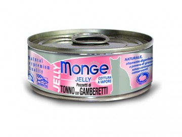 Monge (Монже) - Jelly Pezzetti di Tonno con Gamberi, Влажный корм для кошек с желтоперым тунцом и креветками в желе, баночка 80 г
