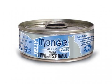 Monge (Монже) - Jelly Filetti di Tonno con Pesce Bianco, Влажный корм для кошек с желтоперым тунцом и морским карасем в желе, баночка 80 г