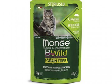 Monge (Монже) - BWild Grain Free, Беззерновой влажный корм для стерилизованных кошек с диким кабаном и овощами, пауч 85 г