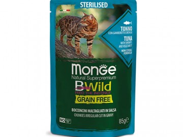Monge (Монже) - BWild Grain Free, Беззерновой влажный корм для стерилизованных кошек с тунцом и овощами, пауч 85 г