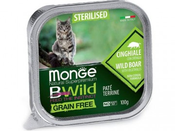 Monge (Монже) - BWild Grain Free, Беззерновой влажный корм для стерилизованных кошек с кабаном и овощами, ламистер 100 г