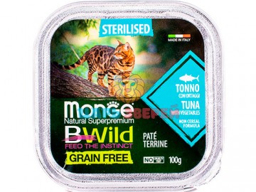 Monge (Монже) - BWild Grain Free, Беззерновой влажный корм для стерилизованных кошек с тунцом и овощами, ламистер 100 г