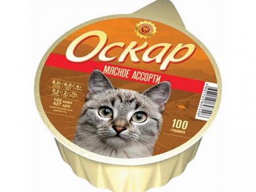 Оскар - Влажный корм для кошек, мясное ассорти, ламистер 100 г