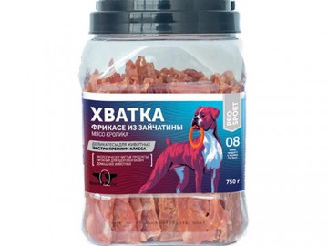 Green Qzin (Грин Кьюзин) - Лакомство для щенков и собак «ХВАТКА», Мягкое сушеное мясо кролика, банка 750 г