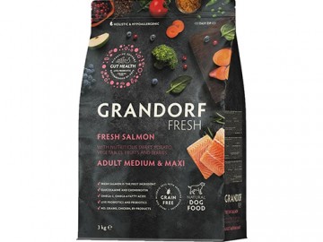 Grandorf (Грандорф) - Fresh Dog Adult Medium&Maxi Salmon&Sweet Potato, Сухой беззерновой корм для взрослых собак средних и крупных пород, с филе лосося и бататом, 10 кг