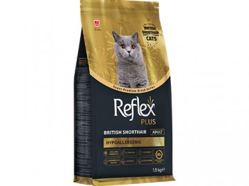 Reflex Plus (Рефлекс Плюс) - British Shorthair Hypoallergenic Adult, Сухой корм для кошек породы британской короткошёрстной с пищевой непереносимостью, 1,5 кг