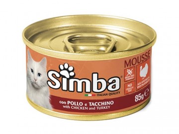 Simba (Симба) - Mousse with Chicken and Turkey, Влажный корм для кошек, мусс с курицей и индейкой, баночка 85 г