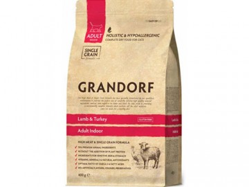Grandorf (Грандорф) - Lamb&Turkey Adult Indoor, Сухой корм для домашних кошек с ягненком и индейкой, 400 г
