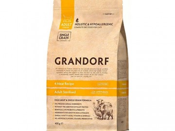 Grandorf (Грандорф) - 4 Meat Adult Sterilized, Сухой корм для стерилизованных кошек с 4 видами мяса, 400 г