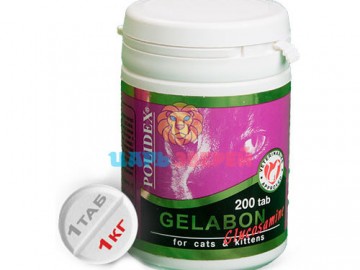Polidex (Полидэкс) - Витамины Гелабон плюс Глюкозамин для кошек, упаковка 200 таблеток