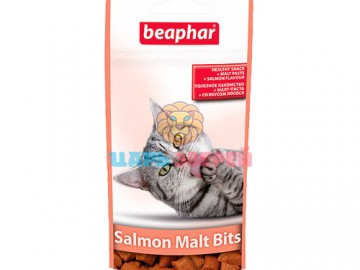 Beaphar (Беафар) - Salmon Malt Bits, Хрустящие подушечки для выведения шерсти из желудка у кошек, 35 г