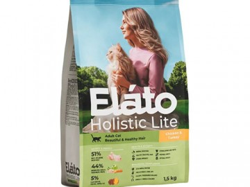 Elato (Элато) - Holistic Lite, Сухой корм для взрослых кошек для красивой и здоровой шерсти, с курицей и индейкой, 1,5 кг