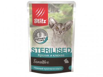 Blitz (Блиц) - Sterilised, Влажный корм для взрослых стерилизованных кошек с кроликом и клюквой в соусе, пауч 85 г