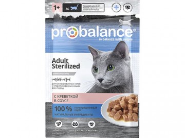 Probalance (Пробаланс) - Влажный корм для стерилизованных кошек с креветкой в соусе, пауч 85 г