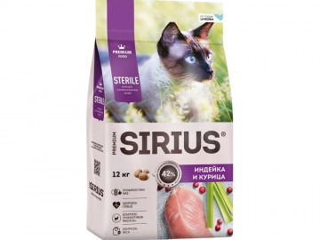 SIRIUS (СИРИУС) - сухой корм для стерилизованных кошек со вкусом индейки и курицы, 12 кг