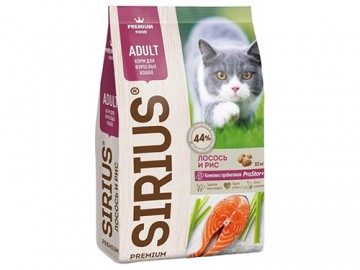 SIRIUS (СИРИУС) - сухой корм для взрослых кошек со вкусом лосося и риса, 10 кг