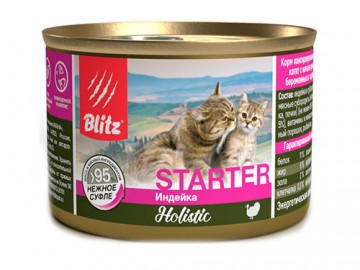 Blitz (Блиц) - Starter, влажный корм для котят и беременных кошек со вкусом индейки, баночка 200 г