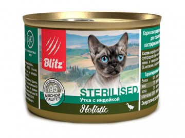 Blitz (Блиц) - Holistic, паштет для стерилизованных кошек со вкусом утки и индейки, баночка 200 г