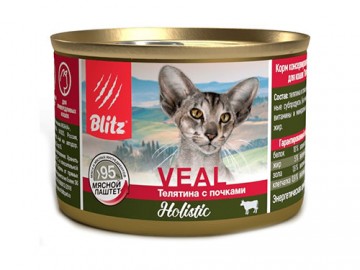 Blitz (Блиц) - Holistic, паштет для кошек со вкусом телятины и почками, баночка 200 г