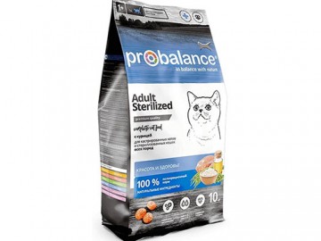 Probalance (Пробаланс) - Sterilized Chicken, Корм для взрослых стерилизованных кошек со вкусом курицы, 8 кг