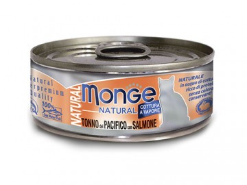 Monge (Монже) - Natural Tonno a pinne gialle con Salmone, Влажный корм для кошек с желтоперым тунцом и лососем в соусе, баночка 80 г