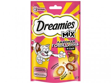 Dreamies (Дримс) - Mix, Хрустящие подушечки Микс для кошек с говядиной и сыром, 60 г
