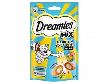 Dreamies (Дримс) - Mix, Хрустящие подушечки Микс для кошек с лососем и сыром, 60 г