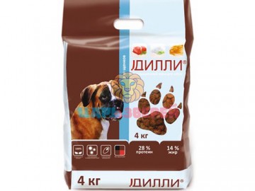 Дилли - Корм для щенков всех пород собак, мясное ассорти, 3,7 кг